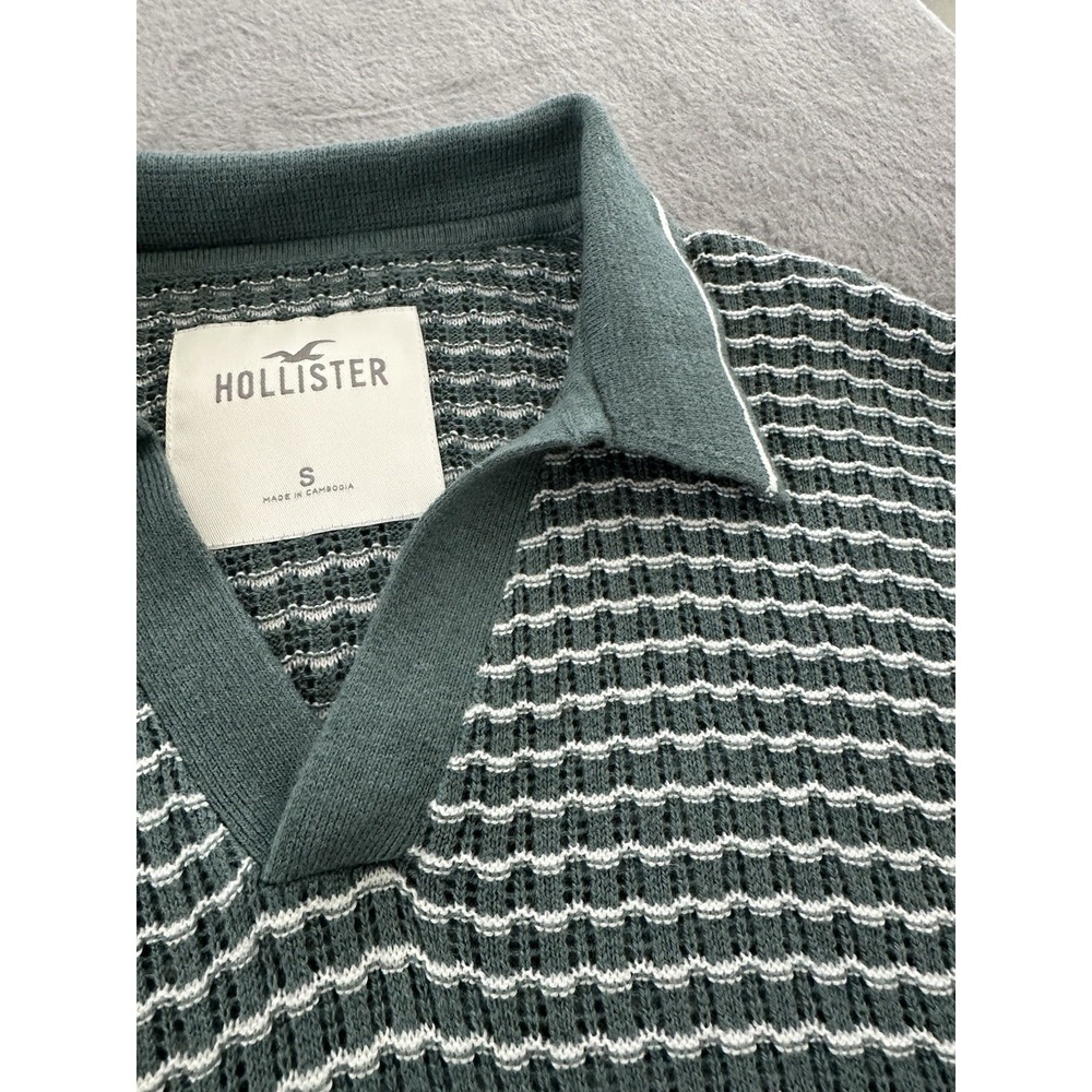 LOT of 2 - HOLLISTER OPEN STITCH TIPPED SWEATER POLO MENs Sz SM BEIGE GREEN 0089 - Picture 2 of 5